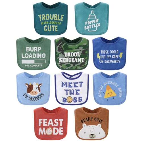 The Peanutshell Baby Boy Bibs Set Terry Cloth Eating Drooling Teething Essentials for Newborn Infant Toddler Babies 10 Pack Funny Sayings in Camo Green Blue Red 0 belly baby and beyond