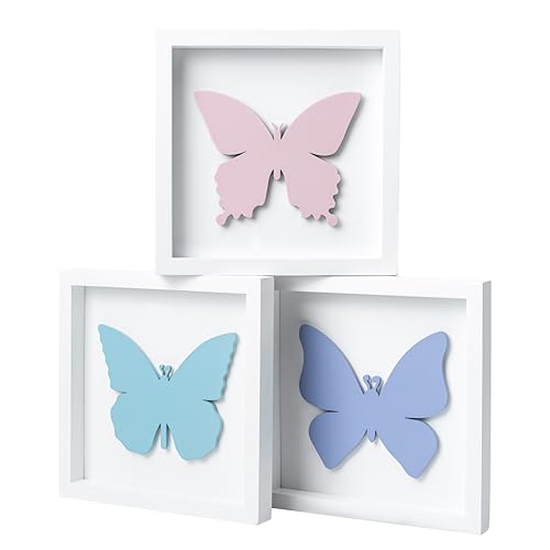 TideAndTales 3d Butterfly Room Decor for Girls Framed Set of 3 7x 7 Wooden Baby Girl Wall Decor for Nursery Wall Art Butterfly Wall Decor 3D Butterfly Decorations for Bedroom Baby Girl Gifts 0 belly baby and beyond