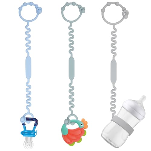 Toy Straps Pacifier Holder Clip with Self Adjusting Bayonet Pure Silicone Material without BPA Can Be Used for Teethers Feeding Bottles Toys Baby Cribs High ChairsBlue 3ps 0 belly baby and beyond