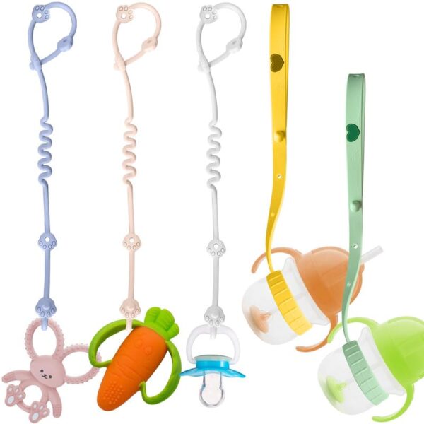 Toy Straps for Baby 5PK Silicone Pacifier Clips Stroller Accessories Adjustable Baby Teether Leash Sippy Cup Holder Straps Applies to Car SeatHigh ChairCribsBPA Free 0 belly baby and beyond