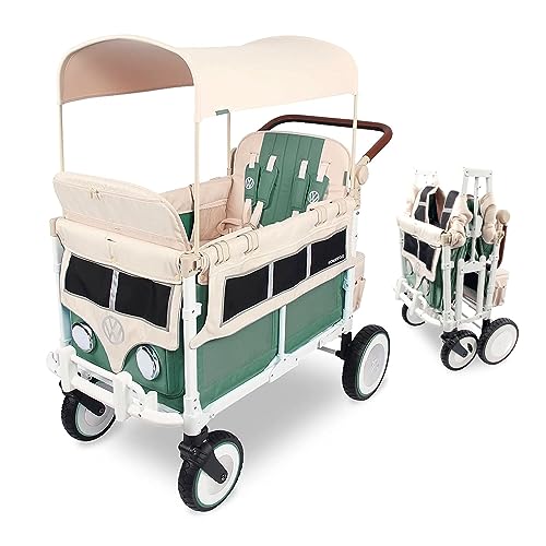 WONDERFOLD Volkswagen Quad Stroller Wagon 4 Seater Collapsible Wagon Stroller with VW Bumper Functioning Headlights and All Terrain XL Wheels Sage Green 0 belly baby and beyond