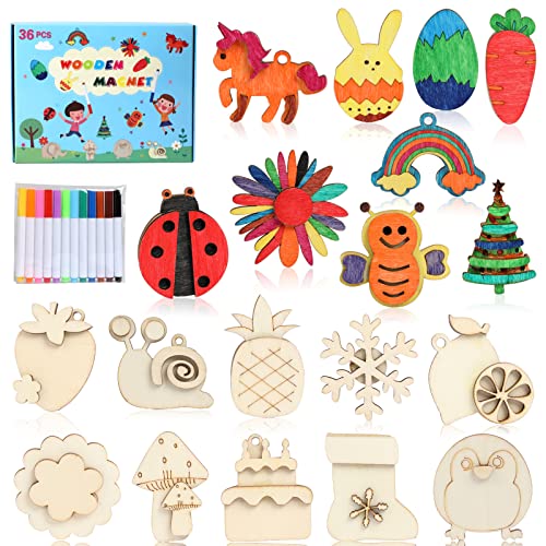 Worgree DIY Wooden Magnets 36 pcs Wooden Art Craft Supplies Painting Kit for Kids Party Favors for Boys Girls Ages 4 8 8 12 Birthday Easter Crafts Gifts Toys Basket Goodie Bag Stuffers 0 belly baby and beyond