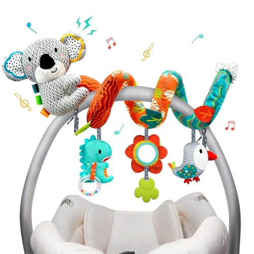 XIXILAND Car Seat Toys Baby Toys 0 3 Months Developmental Stroller Toys Infant Toys 0 6 Months Newborn Toys Carseat Toys for Infants 0 12 Months with Dinosaur Lion Mirror Teether 0 belly baby and beyond