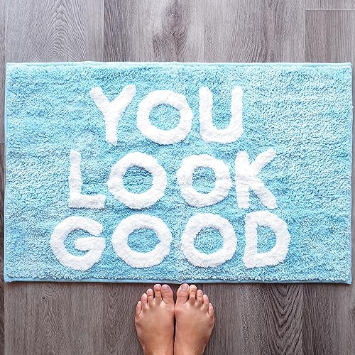 You Look Good Bath Mat Funny Cute Bathroom Rugs for Girls Hello Gorgeous Beautiful Funny Shower Fun Bathroom Decor Non Slip Washable Women Men Baby Blue Teal Aqua 0 belly baby and beyond