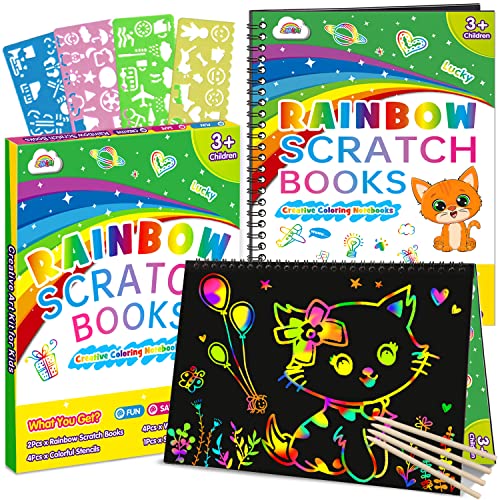 ZMLM Scratch Paper Art Craft Gift 2 Pack Rainbow Scratch Art Set for Kids Drawing Coloring Craft Black Magic Art Supplies Kits for Girls Boys Birthday Party Favor Easter Christmas Craft Toys 0 belly baby and beyond