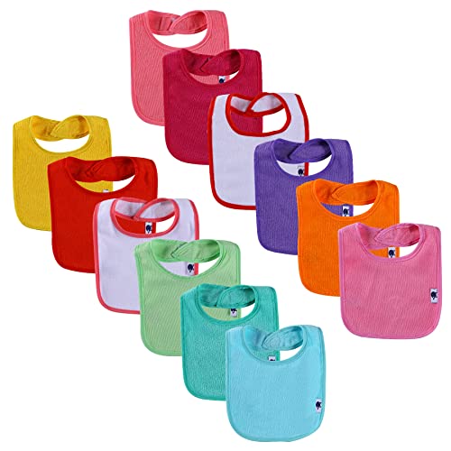 12 Pack Terry Drool Cotton Bibs Unisex Baby Bibs with Fiber Filling Waterproof for Feeding Teething Drooling 0 belly baby and beyond