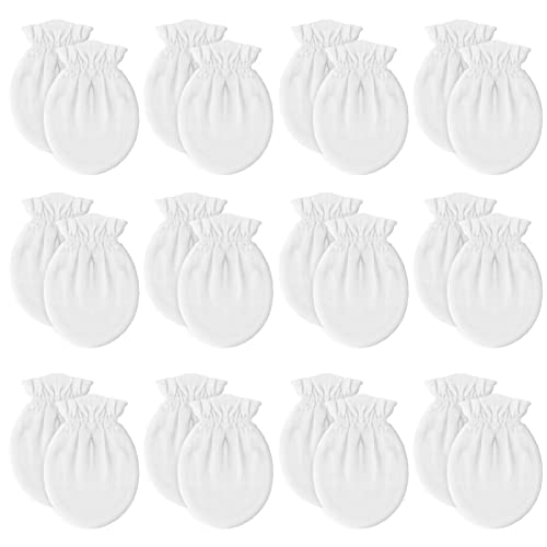 12 Pairs Newborn Baby MittensUnisex Baby No Scratch Mittens100 Cotton White Mittens for Baby 0 6 Months 0 belly baby and beyond