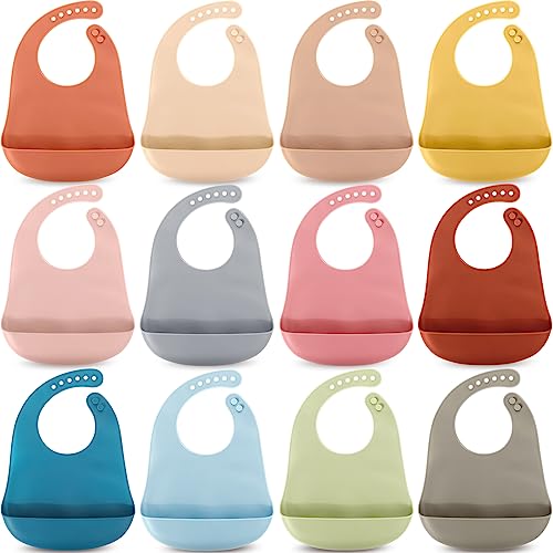 12 Pcs Silicone Bibs Waterproof Silicone Baby Bibs Soft Adjustable Baby Feeding Bib Unisex Baby Eating SuppliesFresh Color 0 belly baby and beyond