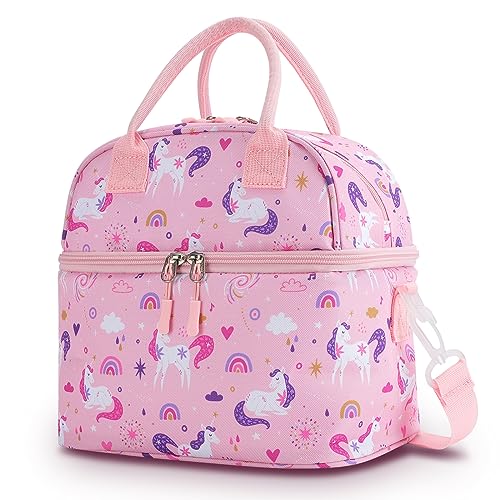 2 Compartment Lunch Bag Kids Insulated Lunch Box for Girls Boys Toddler Daycare School Large Lunch Tote Bag for Kids with Shoulder Strap Magic Unicorns 0 belly baby and beyond