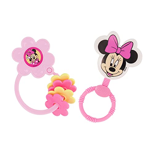 2 Pack Disney Minnie Mouse Character Shape Rattle and Keyring Teether Premium Toddler Birthday Toys Infant Teething Toys Great for Newborn Shower Gifts 0 belly baby and beyond