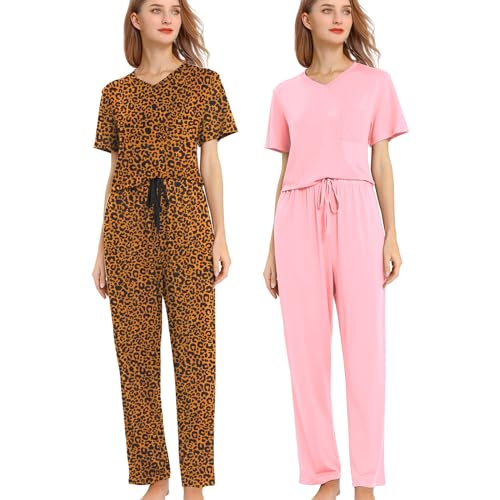 2 Pack Womens Pajama Set Soft LongShort Sleeve Top With Pants Loungewear Sleepwear PajamasS 3X 0 belly baby and beyond