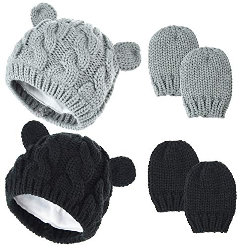 2 Set Newborn Winter Beanie Hats Gloves Kit for Baby Girls Boys Infant Toddler Warm Knitted Hats Glove Autumn Spring 0 belly baby and beyond