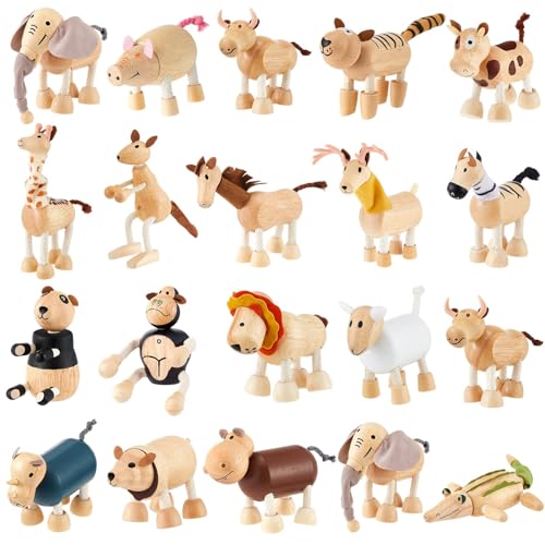 20 Pcs Bendable Wooden Animal Toys Flexible Animal Toys Zoo Safari Jungle Animal Figurines Smooth Natural Farm Animals for Preschool Learning Education Gift for Christmas Lovely Style 0 belly baby and beyond