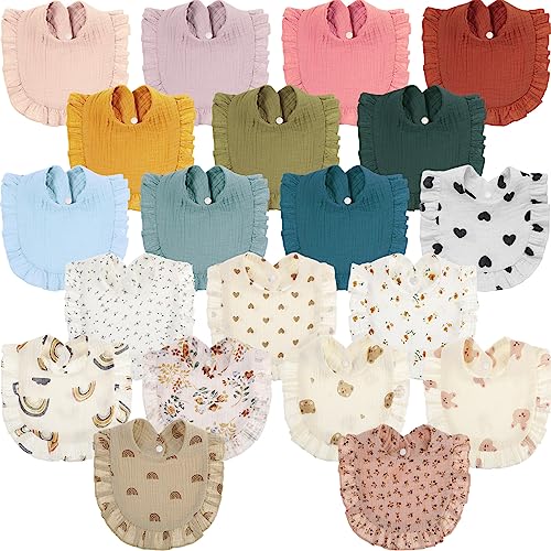 20 Pcs Muslin Baby Bibs Cotton Adjustable Drool Teething Bibs Lap Shoulder Newborn Bibs Baby Girl Bandana Bibs for Unisex Toddler Infant Boys Girls Teething and Drooling Assorted Styles 0 belly baby and beyond