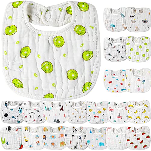 20 Pieces Muslin Baby Bibs Absorbent and Soft 8 Layers Baby Bibs Snap Muslin Bibs Cotton Baby Bibs Muslin Baby Drool Bibs for Baby Boys Girls Newborn Infant Toddlers Drooling Eating Teething Feeding 0 belly baby and beyond