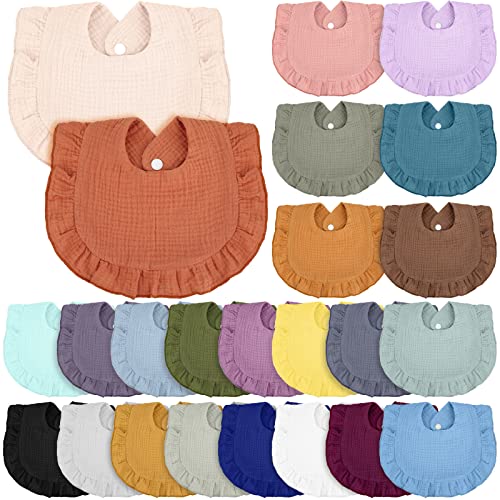 24 Pcs Muslin Baby Bibs Unisex Soft Muslin Drool Bibs Adjustable Baby Bandana Bibs Lap Shoulder Absorbent Teething Bibs for Baby Newborn Infants Toddlers Drooling Eating 0 belly baby and beyond