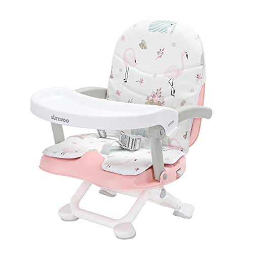2in1 Portable Toddler Booster Seat Grow with Baby Booster Seat for Dining Table with Removable Tray Seat Pad high chair for travel ACE1013 Pink Flamingos 0 belly baby and beyond
