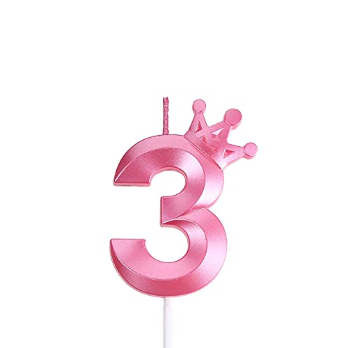 315 inch Pink 3 Birthday Candles3D Crown Number 3 Cake Topper for Birthday Decorations 0 belly baby and beyond