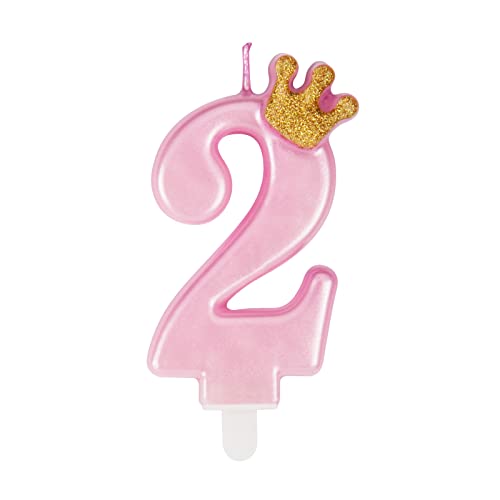 354 Inches 2th Birthday Candles Pink Number 2 Candles with Golden Glitter Crown Cake Topper Decoration for Party Wedding Celebration Reunions Anniversary Party Supplies Kids Adults 0 belly baby and beyond