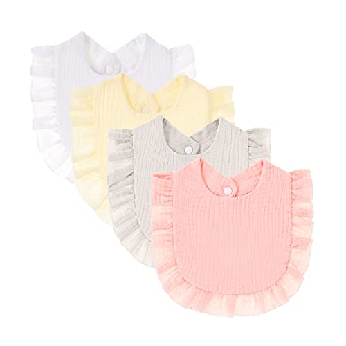 4 PACK Solid Muslin Baby Drool Bibs Set for Unisex Boys Girls Cotton Adjustable Teething Feeding Drooling Bibs 0 belly baby and beyond