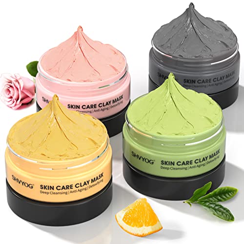4 Pcs Clay Facial Mask Set Turmeric Vitamin C Green Tea Dead Sea Mud and Rose Clay for Deep Cleansing Moisturizing and Refining Pores 240g 0 belly baby and beyond