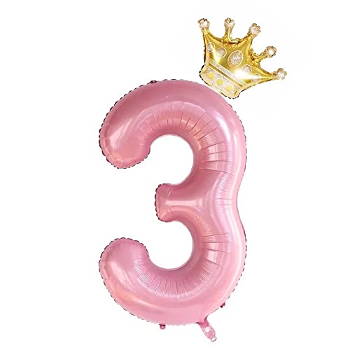 40 Inch Pink Crown Number 3 Balloons Set3rd Birthday Balloons for Girls Jumbo Helium Foil BalloonsChildrens Birthday Party Decorations Number 3 0 belly baby and beyond