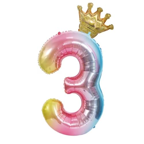 40 Inch Rainbow Gradient Number 3 Crown Balloon Set 3rd Birthday Balloons Childrens 3rd Birthday Party Decorations 3 0 belly baby and beyond