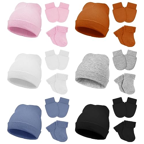 6 Pack Preemie Hats Mittens and Socks Set Cotton Preemie Beanie Hat Mittens and No Scratch Preemie Mittens Socks 0 belly baby and beyond