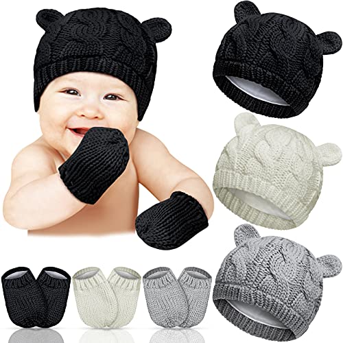 6 Pairs Newborn Winter Beanie Hat Gloves Set for Baby Girls Boys Infant Toddler Knitted Hats Baby Winter Hat for 6 18 Months 0 belly baby and beyond
