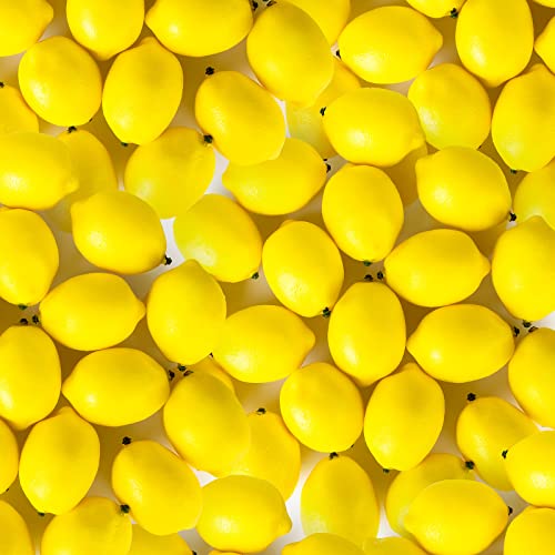 60 Pcs Fake Lemons 31 x 21 Inch Fake Fruit Faux Yellow Lemon Decor Lifelike Simulation Artificial Lemons for Party Table Summer Kitchen Vase Filler Wreath Garland Photography Prop Decoration 0 belly baby and beyond