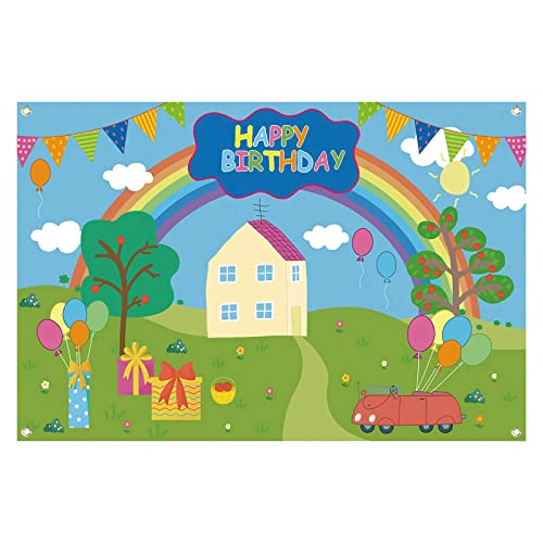 7x5ft Happy Birthday Backdrop for Boy Girl Durable Fabric Pig Theme Birthday Backdrop for Girls Cartoon Ferris Wheel Rainbow Baby Shower Backdrop Decorations Photo Studio Photography Background 0 belly baby and beyond