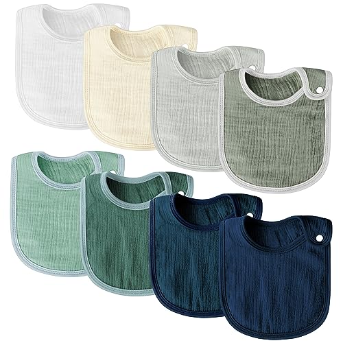 8PCS Muslin Baby Drooling Bibs Baby Bibs for Infants Girls Boys Baby Bandana Drool Bibs Cotton Waterproof Cotton Baby Bibs 6 Absorbent Layers Muslin Bibs for Drooling and Teething 0 belly baby and beyond