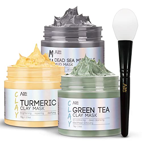 ANAI RUI Turmeric Clay Mask Green Tea Clay Mask Dead Sea Minerals Mud Mask Spa Facial Mask Set Face Mask Gift Set 25 oz each 0 belly baby and beyond