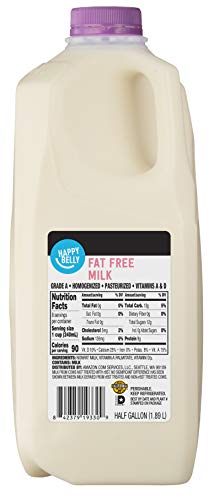 Amazon Brand Happy Belly Fat Free Milk Half Gallon 64 fl oz Pack of 1 0 belly baby and beyond