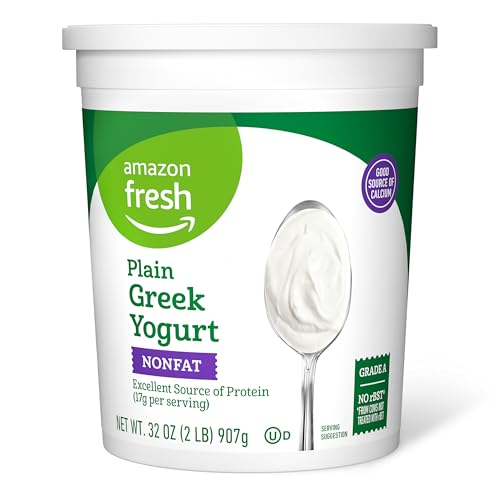 Amazon Fresh Greek Nonfat Plain Yogurt 32 Oz Previously Happy Belly Packaging May Vary 0 belly baby and beyond