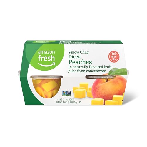 Amazon Fresh Yellow Cling Diced Peaches in Fruit Juice 4 Oz Bowls Pack of 4 Previously Happy Belly Packaging May Vary 0 belly baby and beyond