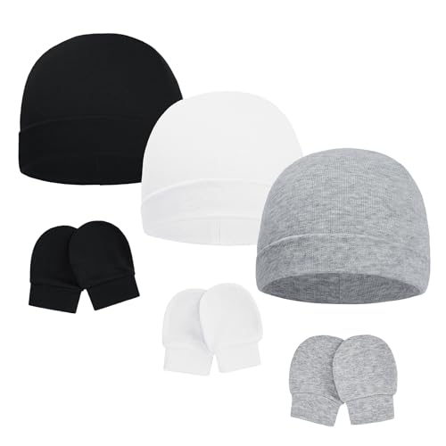 American Trends Baby Beanies for Boys Girls Newborn Infant Hat with Mittens Cute Cotton Hospital Hats for 0 6 Months 0 belly baby and beyond