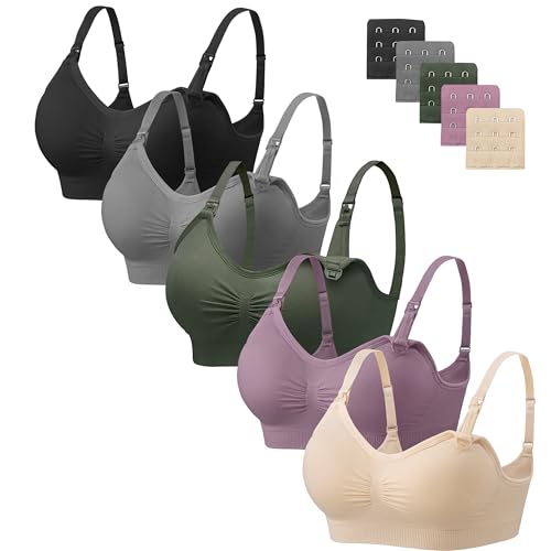 Angelhood Nursing Bra 5 Pack Womens Maternity Breastfeeding Bra Seamless Wireless Sleep Bra with Bra Extenders 0 belly baby and beyond