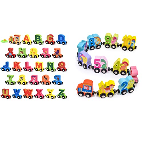 Atoylink Wooden Train Cars Set Toddlers Magnetic Train Toy Kids Boys Girls Montessori Educational Toys for Age 3 4 5 6 7 8 0 belly baby and beyond