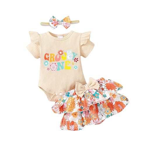 Axupico Infant Newborn Baby Girl Summer Clothes Set Short Sleeve Ribbed Romper Floral Shorts Bow Headband 3Pcs Cute Outfits 0 belly baby and beyond