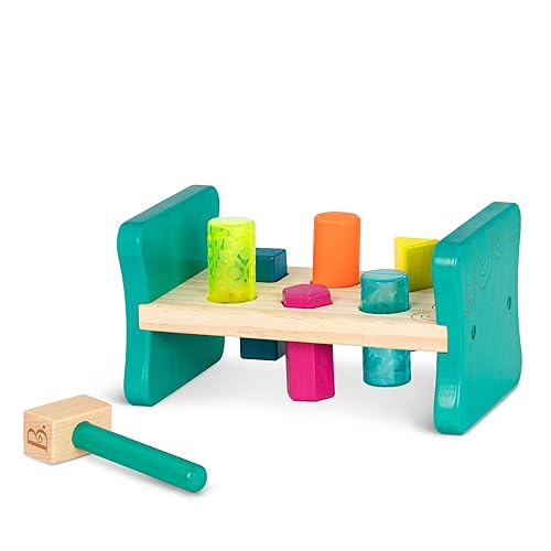 B toys Wooden Shape Sorter Pounding Bench For Shape Sorting 6 Pegs Toy Hammer Classic Toys For Toddlers Kids 2 Years Colorful Pound Play 0 belly baby and beyond