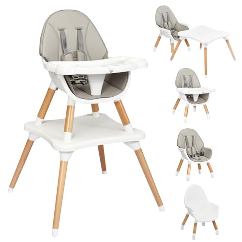 BABY JOY 5 in 1 High Chair Convertible High Chairs for Babies and ToddlersBooster SeatTable and Chair Set Infant Wooden Highchair w 5 Point Harness 4 Position Removable Tray PU Cushion Gray 0 belly baby and beyond