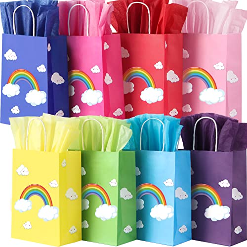 BLEWINDZ 32 Pcs Rainbow Goodie Bags with 32 Tissues 87 Small Gift Bags with Handles for Kids Birthday Party favors Baby Showers and Party Supplies 0 belly baby and beyond