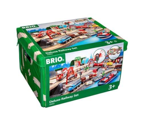 BRIO World 33052 Deluxe Railway Set Comprehensive Wooden Train Toy Set for Kids Age 3 and Up FSC Certified Eco Friendly Toy Exciting Harbor and Metro Scenes 0 belly baby and beyond