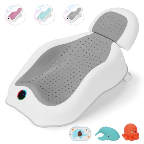 Baby Bath Support Newborn Bathtub with Thermometer Collapsible Baby Bathtub baby bather Baby tubs for Baby tubs for Newborn Essentials Must Haves Baby tub Gray 0 belly baby and beyond
