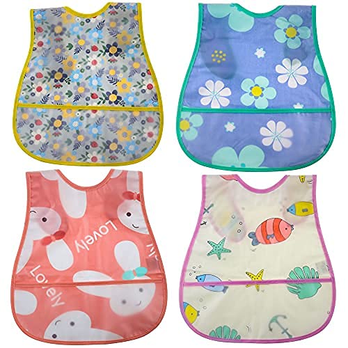 Baby Bibs Waterproof Baby Bib Infant with Snaps Fits Baby Toddler 6 24 Months 4pcsFloral Bunny Fish 0 belly baby and beyond