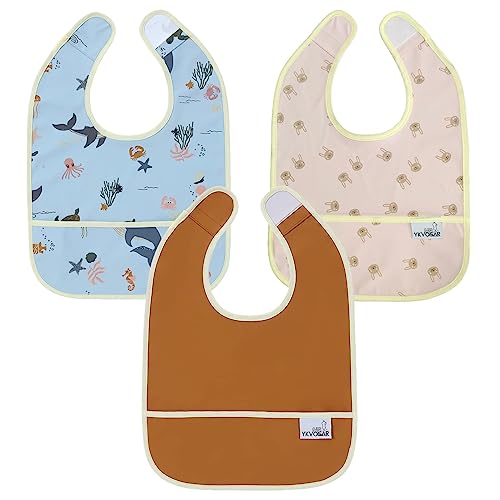 Baby Bibs for Eating Waterproof Baby Bibs Baby Feeding Bibs 3 Packs Washable Baby Food Bibs 6 24 Months 0 belly baby and beyond