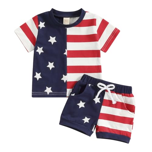 Baby Boy 4th Of July Outfits Toddler Independence Day Short Sleeve T shirt Color Block Shorts Set Summer Clothes 0 belly baby and beyond