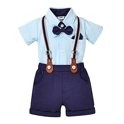 Baby Boy Clothes Gentleman Outfits Infant Baby Bodysuit Shirt with Bowtie Suspender Shorts Baby Boy Suit Set 0 18M 0 belly baby and beyond