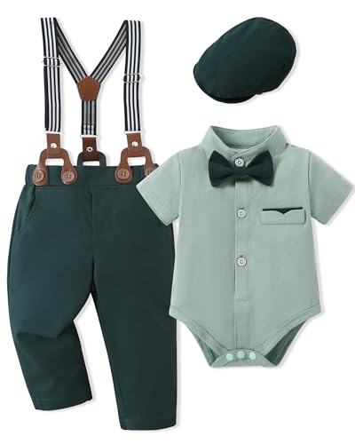 Baby Boy Clothes Suits 3 18M Infant Gentleman Outfits Short Sleeve ShirtBowtieBeretSuspender Pants Clothing Set 0 belly baby and beyond